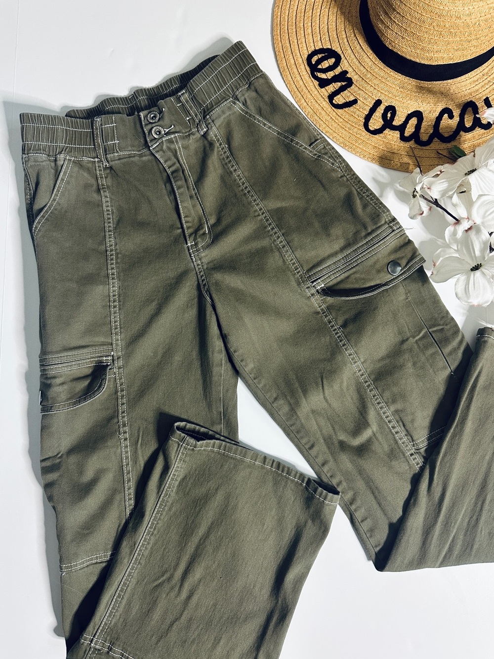 Olive Green Utility Cargo Pants Size 9/10 Y2K Stretch Military